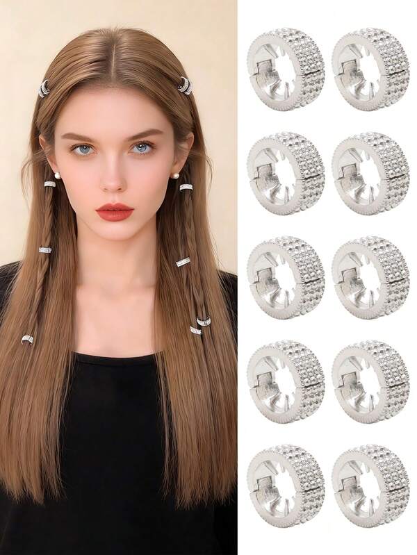 10/8/6pcs Women Silver Metal Round Hair Clips, Fashion Versatile, Female Hair Accessories, Y2K Style. Suitable For Casual Daily Wear, Outings, Dates, Female Accessories, Gifts., Claw Clips, Hair Barrettes