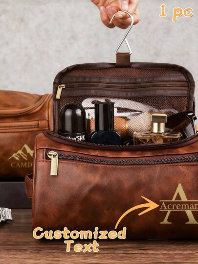 Juego de viaje de cuero genuino con grabado láser - Neceser personalizado, adecuado para aniversario, padrinos de boda u obsequio para él, regalo de boda, el mejor regalo para hombres