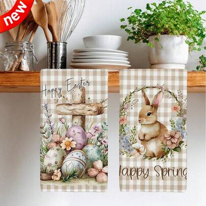 2-Pack Minimalist Easter Dish Towels With Bunny Design,Hand Towel| Long-Lasting Soft Fabric 40x60cm | Ultimate For Cleaning, Decor, Picnics & RV-Friendly Housewarming Gifts