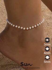 1pc Simple White Faux Pearl Chain Anklet For Women Fashion Stainless Steel Ankle Bracelet On Leg Foot Beach Jewelry Gift - Anklets - View 1