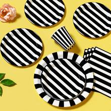 25件套黑白条纹一次性餐盘、餐巾纸、杯子 - 一次性派对用品套装，适用于生日、婚礼、主题派对、家庭野餐 - 彩色 - 查看 4