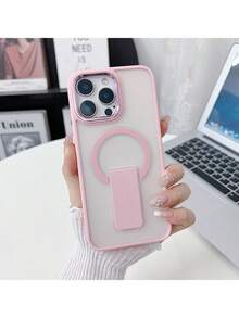 1pc New Magnetic Invisible Folding Stand Compatible With IPhone 17 Pro Max Phone Case, Transparent Skin Matte 16 Pro Simple Personalized 15 PM Business Protective Cover 14 Plus Shell Anti-Fall 13 Full Package 12 High-End S25 Ultra Pivot Shell S24 - Pink - View 5