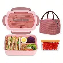 A Complete Set Of Lunch Box, Including Utensils And Bag, Insulated Including Lunch Box+Cutlery+Insulated Bag+Snack Bag+Rice Spoon, 1200ml Large Capacity For Office And School Use - 咖啡棕 - 查看 5