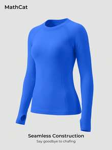 MathCat Seamless Workout Shirts For Women Long Sleeve Yoga Tops Sports Running Shirt Breathable Athletic Top Slim Fit - Hồ Xanh - Xem 6
