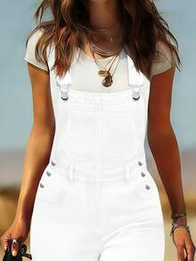 Women's Y2K Fashionable Slim Fit Casual Denim Overalls, Paired With Sexy Backless, Suitable For All Seasons, Cocktail Party, Party, Christmas, Nightclub, Banquet, Film Festival, Cinema, Dance Party, Cocktail Party, Bar, Wedding, Graduation Ceremony, Back-To-School, Birthday Party, Rebellious Girl, Festival-Themed Party, Outwear, Street Fashion, Fashion Show, Date, Easter, Mother's Day, Going To Work At University, School, Village, Concert, Street Girl, Young Girl, Country Outfits For Women, Best Outwear For Women, Women's Vacation Clothing, Country Concert Outfit, Country Outfits For Women, Streetwear, Concert Outfit For Women, Boho Women's Clothing, Country Concert Outfit, Concert Outfits, Vaquera Outfit, Y2K Clothes, Women's Club Outfits, Y2K Women's Clothes, Women's Clothing, Country Concert Outfit For Women - 白色 - 查看 2