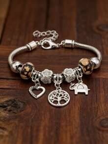 1件复古大象造型时尚银色金属手链，适合女性日常佩戴和约会，是送给朋友的完美礼物。 - 復古銀色 - 查看 6