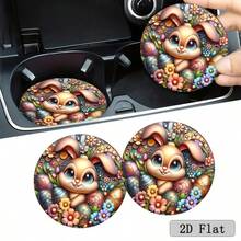 Easter Cartoon Rabbit Print Round Car Cup Coaster - Multicolor - View 4