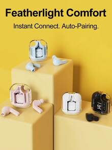 1副透明TWS无线蓝牙耳机，立体声无线耳塞，LED电量显示，Type-C充电盒兼容所有智能手机，适用于游戏、音乐、户外/商务活动，成人适用，电容式麦克风，150mAh可充电电池，锂离子聚合物电池 - 均碼 - 查看 3