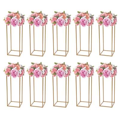 Wedding Flower Stand, 10PCS 60CM High Wedding Flower Rack, Wedding Centerpiece Stands, Gold Rectangular Floral Display Rack For Events Reception, Party Decoration