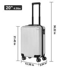 竖条纹20英寸行李箱，配备静音万向轮，无需托运，旅行包，行李箱，旅行套装，行李箱组合，行李套装，行李袋。行李箱，拉杆箱，旅行包，大容量行李箱，衣物收纳，邮轮必备，旅行必备，度假必备。 - 銀色 - 查看 11