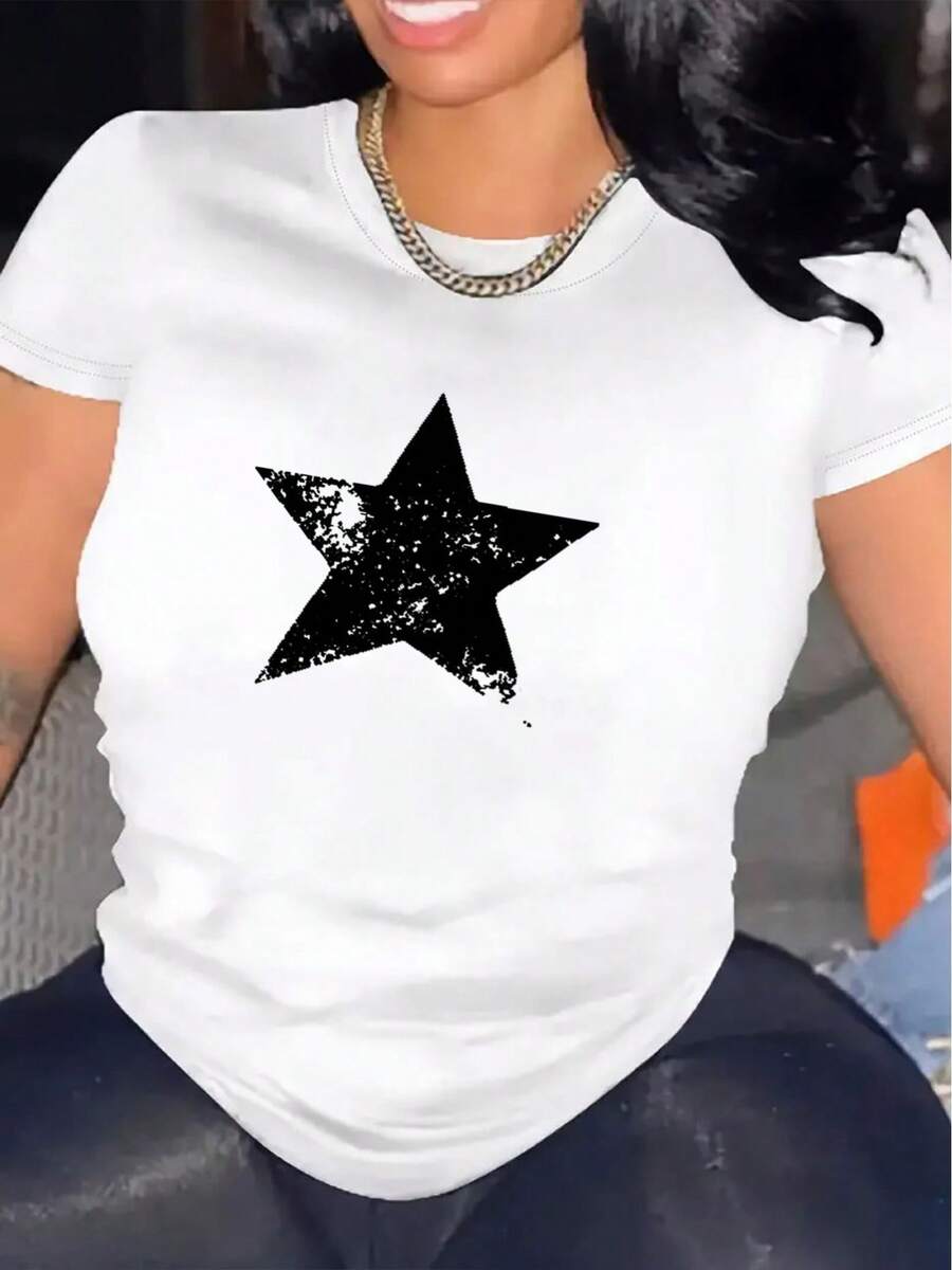 Camiseta Casual de Manga Corta para Mujeres 1 Pieza% Algodón Pesado - Cuello Redondo Cómodo, Camisetas Suaves y Adorables - Blanco - Ver 1