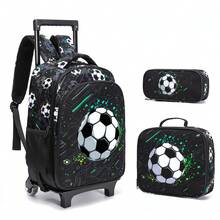 3件套男童拉杆背包，儿童游戏/足球/宇航员印花背包，手提包，户外包，铅笔盒，最佳返校礼物 - 拉桿包三件組 - 查看 6