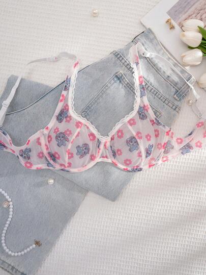 1pc Women's Floral Lace Patchwork Underwire Comfortable Bra