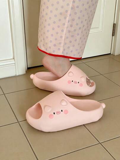 XIXITIAO 1双可爱小猪图案舒适轻便拖鞋，百搭可爱家居拖鞋
