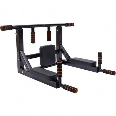 Wall Mounted Pull Up Bar Chin Up Bar Multifunctional Dip Station For Indoor Home Gym Workout Supports To 440 Lbs (BLACK)
