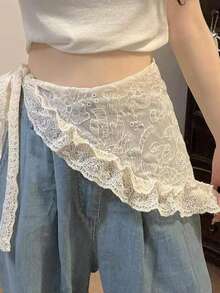 تنورة وسط بتصميم نجمي غير متماثل من الشبك والدانتيل، تنورة متدرجة بكشكشة في الأسفل، مناسبة للتصوير والكوسبلاي والديكور اليومي وعيد الحب وملابس البنات - متعدد الألوان - مشاهدة 10