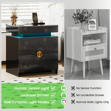 Night Stand Set Of 2 - With Lockable Gun Drawer, LED Nightstand With Charging Sation,Smart Bedside Table With 24 Color Lights,Glass Top End Table With 3 Drawers,Bedroom,White - Xem 6