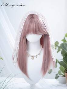 alicegarden 1 Synthetic Heat-Resistant Straight Wig, Pink Wig With Bangs, 22 Feet Long, Fully Woven Daily Natural And Realistic Wig - Watermelon Pink - View 1