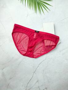 1 Stück sexy transparente Mesh Herren Unterhose mit voller Abdeckung und niedriger Taille, rote dreieckige Unterwäsche - Rot - Übersicht 11
