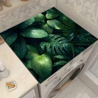 1pc Anti-Slip Laundry Room Mat, Suitable For Washing Machine/Dryer - Dewy Leaf Laundry Pad, Decorative Appliance Cover For Washing Machine And Dryer Top, Laundry Room Decor