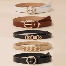 5pcs/Set Women's Jeans/Dresses Decorative Chain Belt With Circular Buckle, Black & White Color, Suitable For Daily Wear Summer, School Fall, Autumn, Halloween - 彩色 - 查看 5