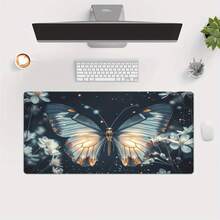 1 Large Butterfly With Dark Blue/Golden White Floral Table Mat| Non-Slip Rubber Gaming/Office Computer Mouse Pad With Glowing Butterfly Wings, Deep Sea Army Background, Suitable For PC/Laptop, Keyboard And Mouse Additions - Như hình minh họa. - Xem 4
