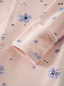 Baby Girls Indoor & Outdoor Jumpsuit, Girls' Long Sleeve Jumpsuit, Comfortable Casual Round Neck Button , Ditsy Floral, Suitable For 1-12 Months, Spring/Summer/Autumn/Winter - Baby Pink - View 7