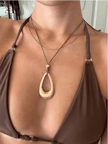 1pc Vintage Teardrop Pendant Necklace For Women - 黃金 - 查看 4