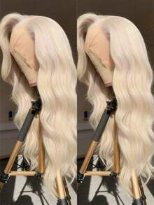 Loose Wave Lace Front Wig Human Hair With Baby Hair 200% Density Lace Frontal Glueless Wigs For Women Platinum White Human Hair  Wig 13x4 Lace Closure Wig Body Wave Pre Plucked HD Transparent Lace Front Human Hair Wig - white - 查看 3