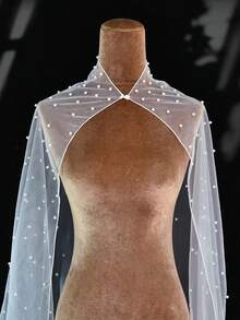 2m Nail Bead Bridal Shawl Cloak Pearl Wedding Shawl Cape Church Bridal Shawl Beaded Top Wedding Wraps Accessories - A - View 8