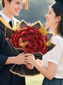 34支蝴蝶皇冠闪光玫瑰花套装，DIY人造闪光花束，母亲节礼物，永不凋谢的闪亮仿真红玫瑰，适合订婚、婚礼、周年纪念、生日等场合，可作为爱情礼物花束，DIY花束 - 多色 - 查看 7