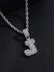 A-Z Bling Bling Letter Pendant Necklace, Cubic Zirconia 26 Alphabet Pendant Necklace With Twisted Chain, Unisex Fashion Hip Hop Jewelry Gift For Friends - Fashionable Rock Candy Letter Pendant Necklace - View 19