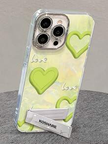 1个电镀闪粉全包覆绿色心形手机壳，带3D金属支架，兼容 11/12/13/14/15/16/17/Pro Max - 綠色 - 查看 3