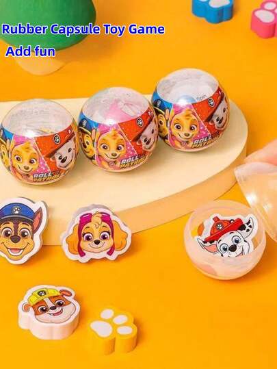  2pcs/6pcs Paw Patrol Series Erasers, Including Rubble, Chase, Zuma, Sky, Everest, Tracker, Rocky, Skye, Rex, Wildcat, Surprise Capsule Erasers. Interesting Capsule Erasers, Suitable As Gifts For Office, Parties Or Celebrations, Also Great For Pairing With Pencils, Stationery, Back To School And Graduation Seasons. An Essential Gift For Friends, Soft Labels. Picture For Reference Only.