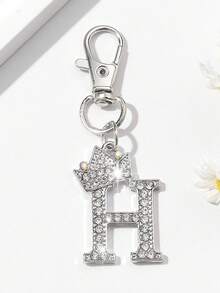 1pc Unisex New Alloy Rhinestone Letter Keychain, Creative Personalized Shiny Letter Accessory, Fashion Bag/Car Key Chain, Holiday/Birthday Gift - Silver - View 20