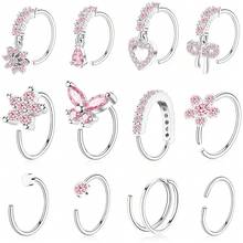 BSJ4U Hoop Nose Rings For Women Nose Piercings 20G Stainless Steel Nose Rings Hoops Heart Butterfly Flower Bow Teardrop Double Nose Hoops Gold Plated Silver Pink Clear CZ Nose Piercing Jewelry - Khuyên mũi màu bạc hồng - Xem 1