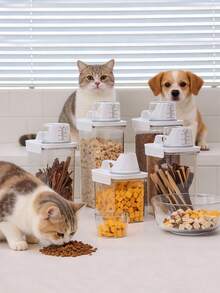1件/2件透明PET材质防尘防潮宠物食品储存容器粮桶零食罐猫粮狗粮四季可用宠物友好型旅行