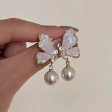 Hoa tai ngọc trai cổ điển, thanh lịch và đa năng, phong cách tối giản Hàn Quốc. - Loại bướm - Xem 3