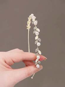 一件式精致农舍风发箍 – 女孩柔美仿珍珠闪亮水钻发箍，猫眼发箍，百搭日常发饰 - 彩色 - 查看 5