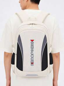 1pc Casual Backpack, Unisex, Lightweight & Water-Resistant, With Luggage Strap & Back Pocket, Fits 15.6" Laptop, Available In White/Purple/Black/Pink - Multicolor - View 9