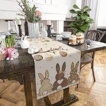 1 pieza Elegante Camino de Mesa de Pascua con Conejo y Huevos, Estilo Granja con Conejo Marrón y Huevos Coloridos, Decoración de Mesa de Comedor para Primavera y Fiestas en el Hogar, Disponible en Múltiples Tamaños - Marrón - Ver 13