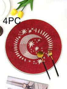 1/2/4件装刺绣布艺节日餐垫，适合婚礼宴会餐桌装饰，简约优雅的欧式风格布艺桌布，星月图案餐垫 - 彩色 - 查看 22