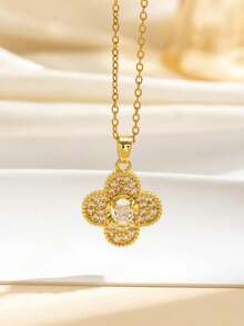 1件优雅闪亮四叶草花吊坠项链，甜美珠宝礼物，适合女性，适合宴会、派对、周年纪念日佩戴 - 項鍊 - 查看 2