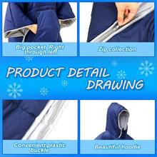 Thermal Poncho Wearable Hooded Blanket Winter Poncho Wearable Sleeping Bag Water Resistant Windproof For Men Women - Xanh lục hải quân 2 - Xem 3