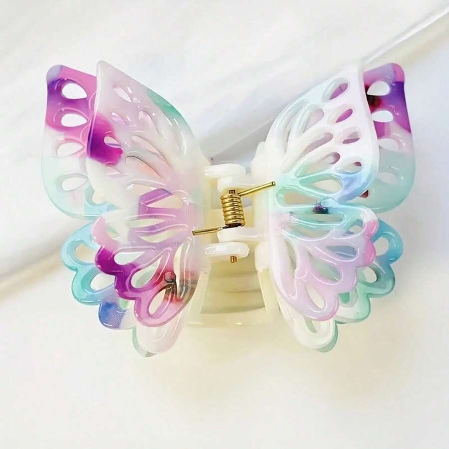 1 Elegant Butterfly Hairpin - Large Anti-Slip Hairpin With Hollowed-Out Design, Colorful Patterns (Beige, Light Pink, White) - A Must-Have For Daily Parties, Durable Beauty Accessory, Suitable For Daily Use And As A Gift - C - 查看 1
