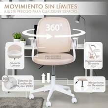 MAGMALIFE Silla de Oficina Natti Ergonómica con Respaldo de Malla Transpirable Altura e Inclinación Ajustables Reposabrazos Abatibles 90° Ruedas 360° Silenciosas y Base Reforzada Soporta 150 kg - Beis - Ver 3