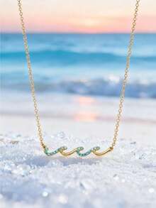 1件精致波浪项链 女士优雅海洋波浪项链 女士女孩冲浪沙滩饰品（无盒） - 銀色 - 查看 1