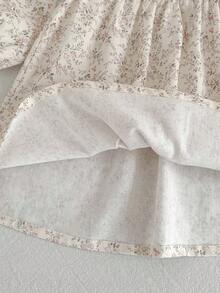 Girls Ditsy Floral Embroidered Peter Pan Collar Dress, Princess Style, Spring/Autumn - Apricot - View 6