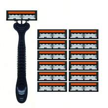 男士三层安全剃须刀套装，不锈钢黄色刀片和塑料手柄，可水洗，一次性旅行便携安全剃须刀 - 多色 - 查看 12