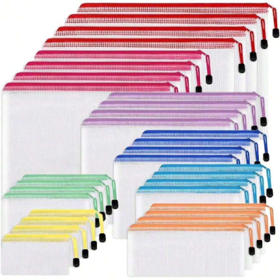 30PCS Bolsas de Malla Con Cierre, Bolsa para Documentos Impermeable de Tamaño A4, Bolsa De Documentos De Plástico Resistente Al Agua para Organización y Almacenamiento,40812221 - Multicolor - Ver 1